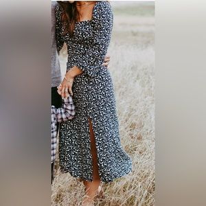 Blue Flower Midi Dress